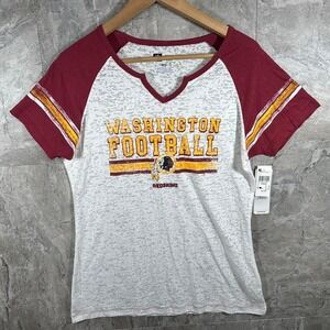 NFL Washington Redskins white & burgundy V-neck tee Shirt Woman's Large NWT